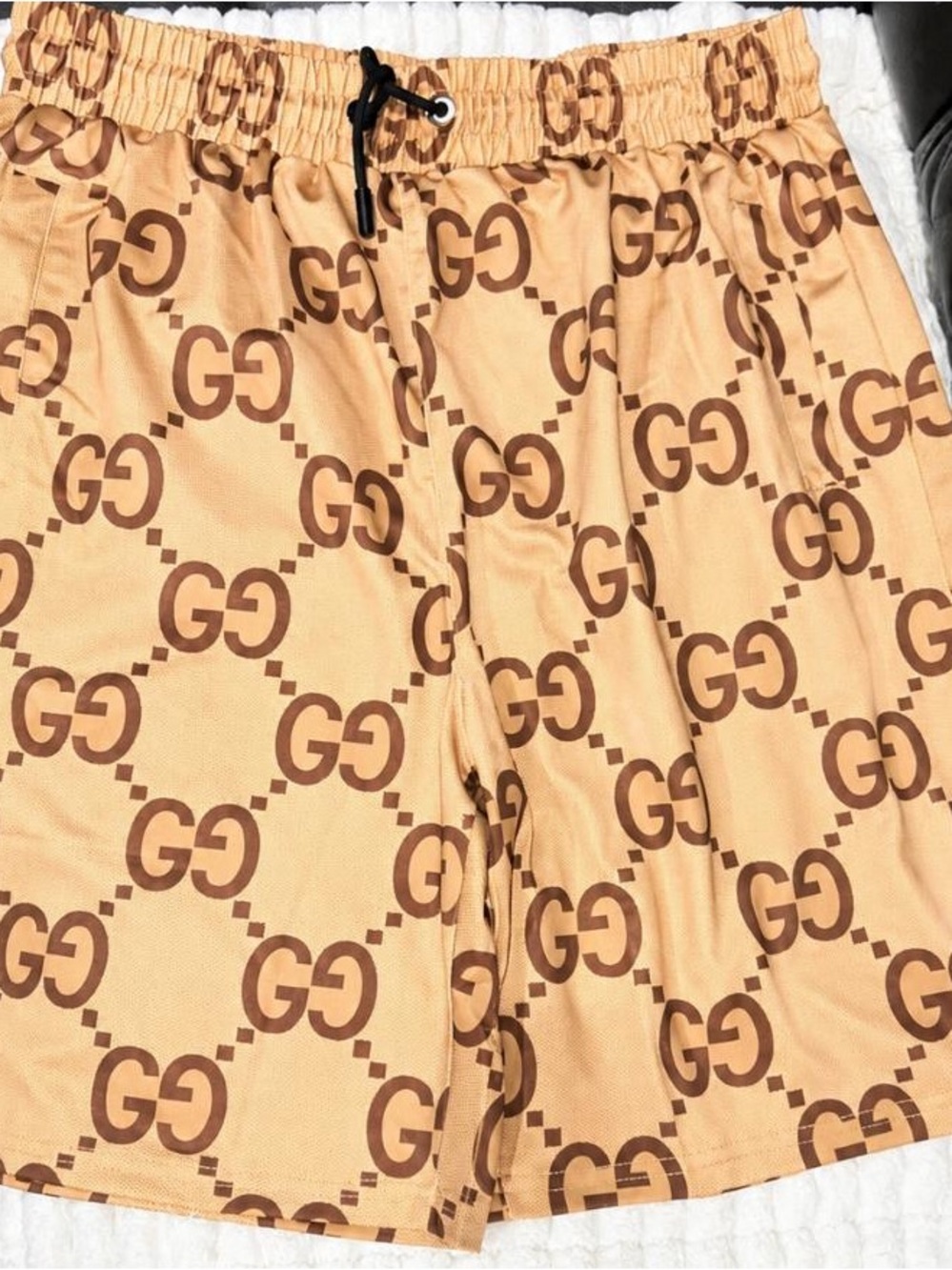 Gucci GG Monogram Swim Shorts Beige Brown Logo Print Men’s